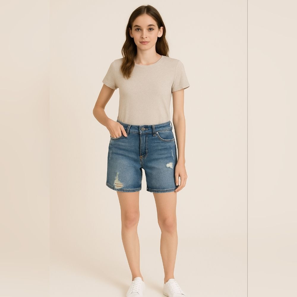 Lucky Brand Distressed Denim Shorts Sz 2 Light Wash Cutoff Festival The Roll up